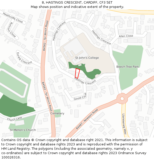 8, HASTINGS CRESCENT, CARDIFF, CF3 5ET: Location map and indicative extent of plot