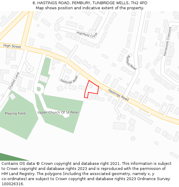 8, HASTINGS ROAD, PEMBURY, TUNBRIDGE WELLS, TN2 4PD: Location map and indicative extent of plot