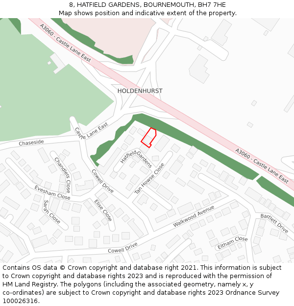 8, HATFIELD GARDENS, BOURNEMOUTH, BH7 7HE: Location map and indicative extent of plot