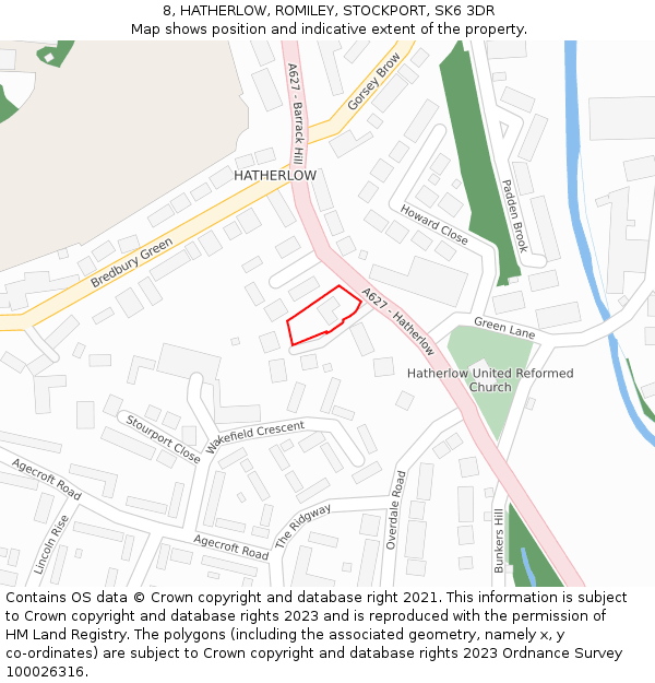 8, HATHERLOW, ROMILEY, STOCKPORT, SK6 3DR: Location map and indicative extent of plot