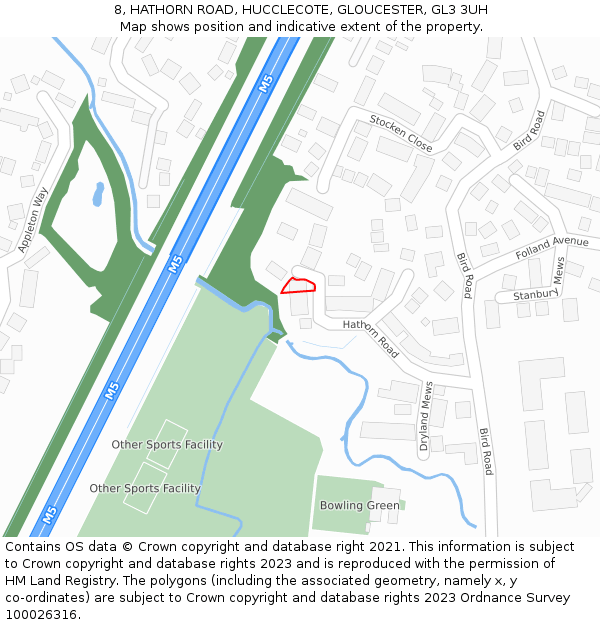8, HATHORN ROAD, HUCCLECOTE, GLOUCESTER, GL3 3UH: Location map and indicative extent of plot