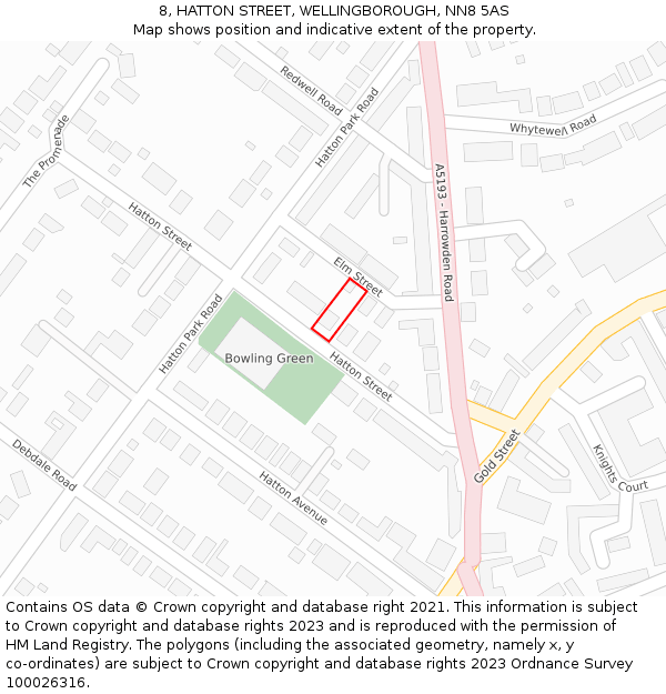 8, HATTON STREET, WELLINGBOROUGH, NN8 5AS: Location map and indicative extent of plot