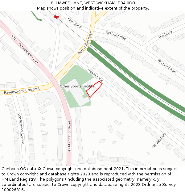 8, HAWES LANE, WEST WICKHAM, BR4 0DB: Location map and indicative extent of plot