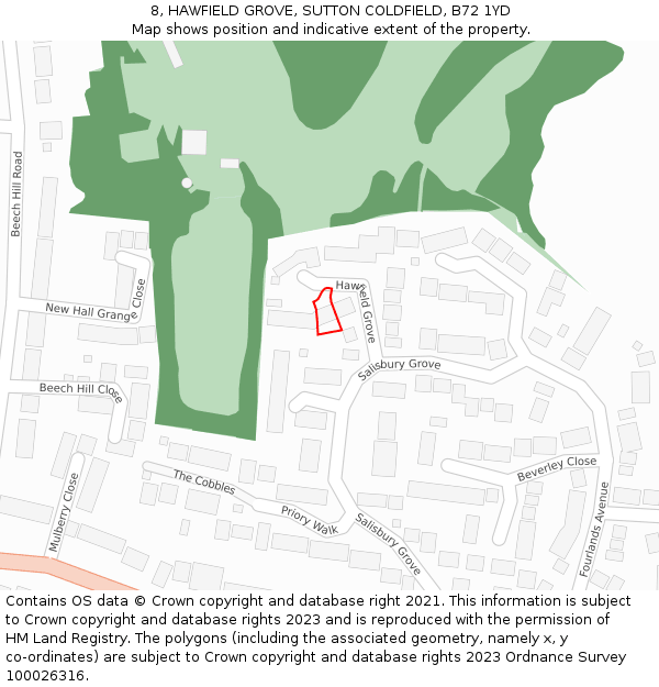 8, HAWFIELD GROVE, SUTTON COLDFIELD, B72 1YD: Location map and indicative extent of plot