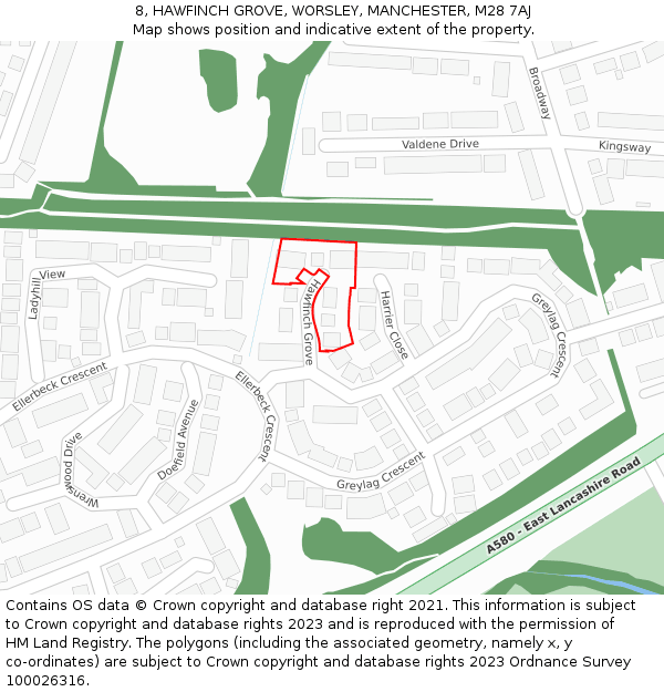 8, HAWFINCH GROVE, WORSLEY, MANCHESTER, M28 7AJ: Location map and indicative extent of plot