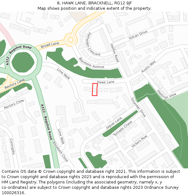 8, HAWK LANE, BRACKNELL, RG12 9JF: Location map and indicative extent of plot