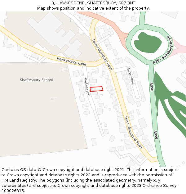 8, HAWKESDENE, SHAFTESBURY, SP7 8NT: Location map and indicative extent of plot