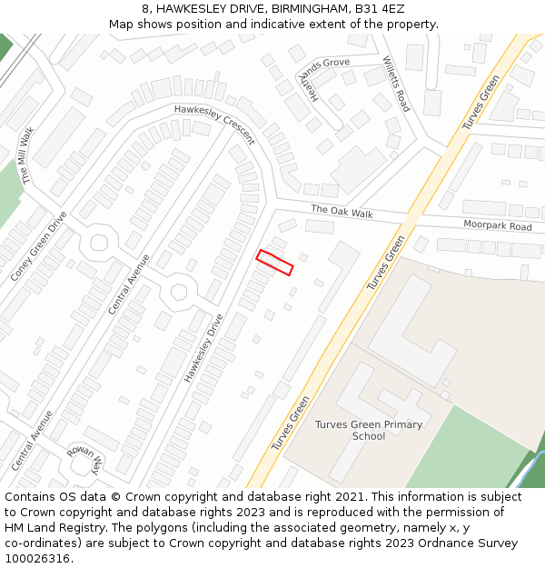 8, HAWKESLEY DRIVE, BIRMINGHAM, B31 4EZ: Location map and indicative extent of plot