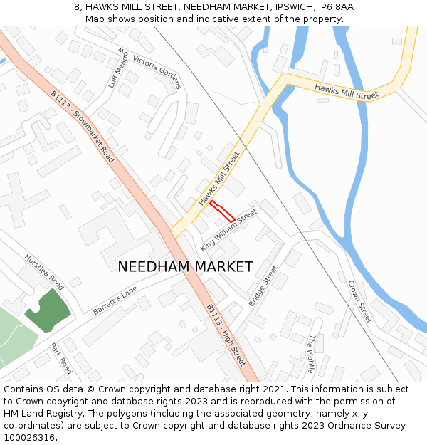 8, HAWKS MILL STREET, NEEDHAM MARKET, IPSWICH, IP6 8AA: Location map and indicative extent of plot