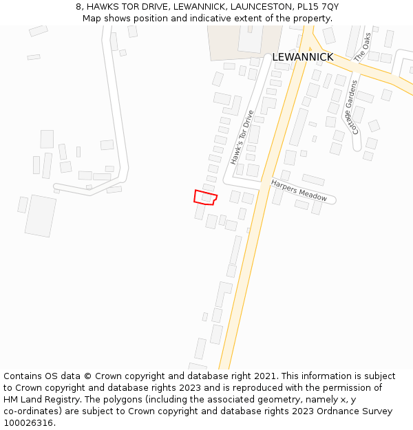 8, HAWKS TOR DRIVE, LEWANNICK, LAUNCESTON, PL15 7QY: Location map and indicative extent of plot