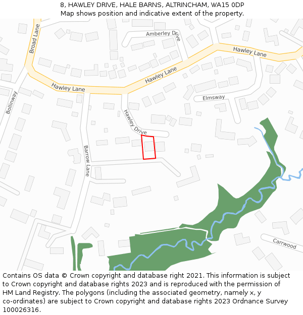 8, HAWLEY DRIVE, HALE BARNS, ALTRINCHAM, WA15 0DP: Location map and indicative extent of plot