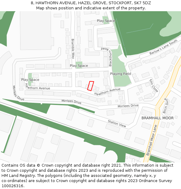 8, HAWTHORN AVENUE, HAZEL GROVE, STOCKPORT, SK7 5DZ: Location map and indicative extent of plot