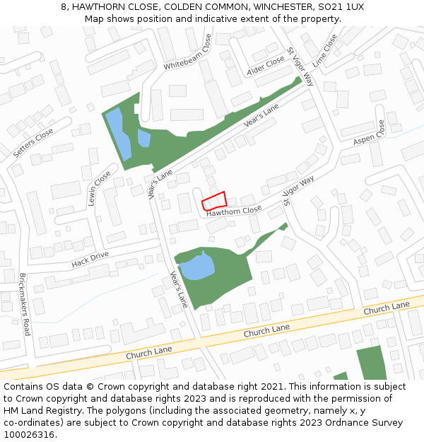 8, HAWTHORN CLOSE, COLDEN COMMON, WINCHESTER, SO21 1UX: Location map and indicative extent of plot
