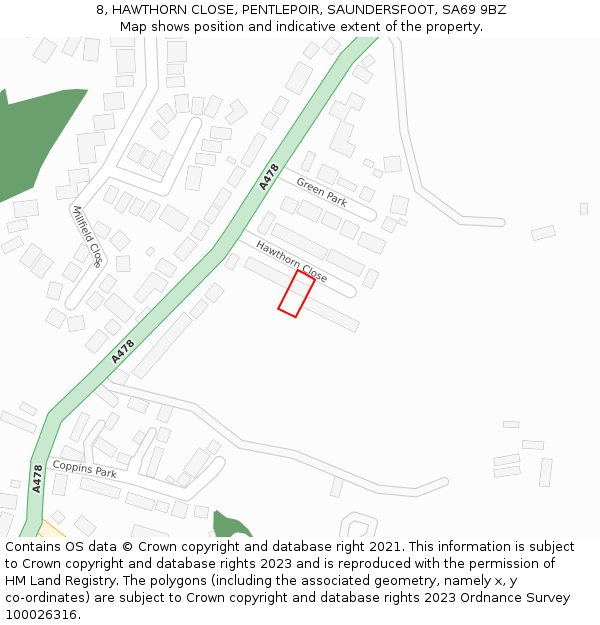 8, HAWTHORN CLOSE, PENTLEPOIR, SAUNDERSFOOT, SA69 9BZ: Location map and indicative extent of plot