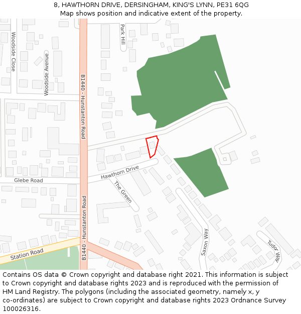 8, HAWTHORN DRIVE, DERSINGHAM, KING'S LYNN, PE31 6QG: Location map and indicative extent of plot