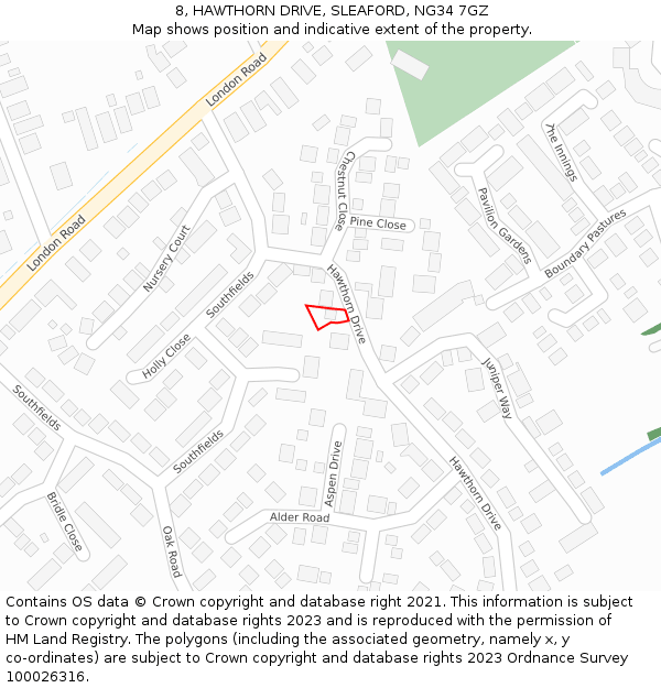 8, HAWTHORN DRIVE, SLEAFORD, NG34 7GZ: Location map and indicative extent of plot