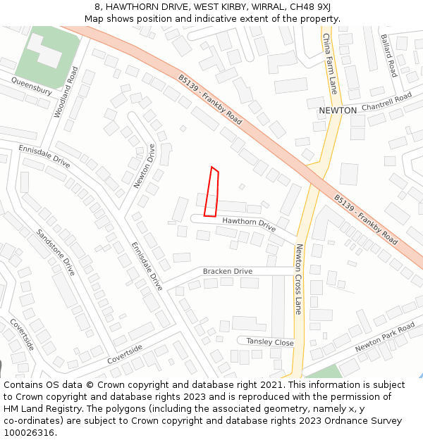 8, HAWTHORN DRIVE, WEST KIRBY, WIRRAL, CH48 9XJ: Location map and indicative extent of plot