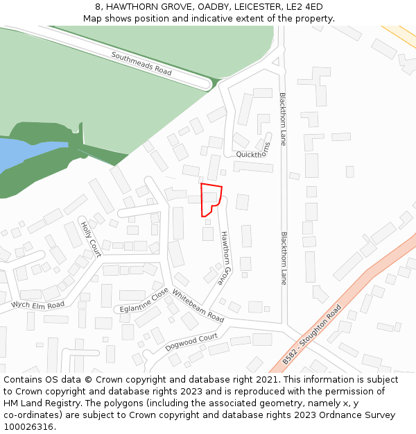 8, HAWTHORN GROVE, OADBY, LEICESTER, LE2 4ED: Location map and indicative extent of plot