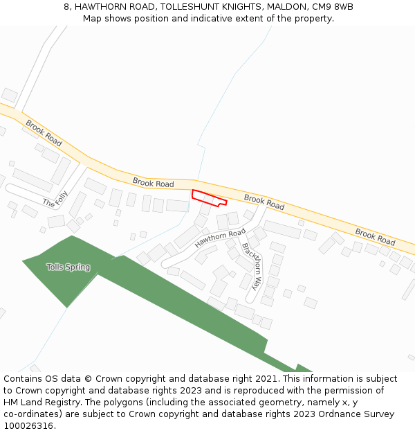 8, HAWTHORN ROAD, TOLLESHUNT KNIGHTS, MALDON, CM9 8WB: Location map and indicative extent of plot