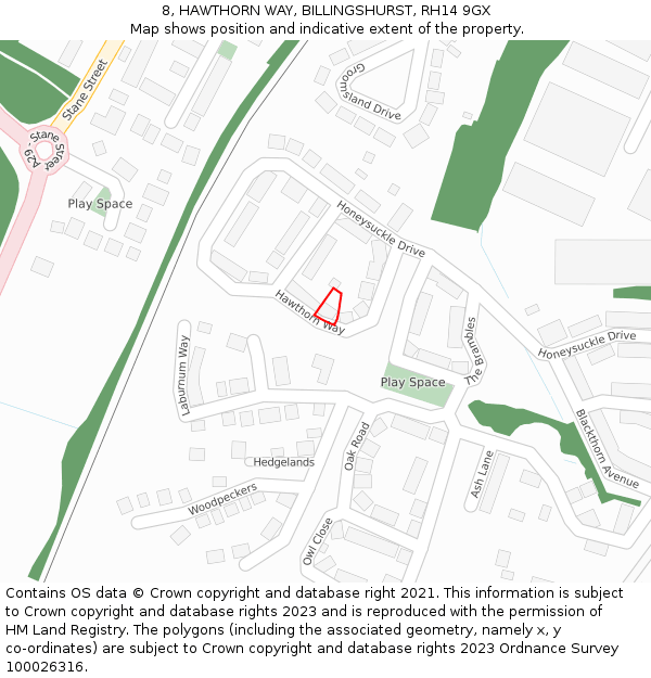 8, HAWTHORN WAY, BILLINGSHURST, RH14 9GX: Location map and indicative extent of plot