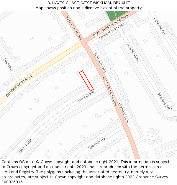 8, HAYES CHASE, WEST WICKHAM, BR4 0HZ: Location map and indicative extent of plot