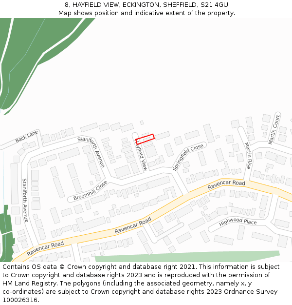 8, HAYFIELD VIEW, ECKINGTON, SHEFFIELD, S21 4GU: Location map and indicative extent of plot