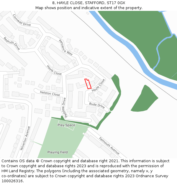 8, HAYLE CLOSE, STAFFORD, ST17 0GX: Location map and indicative extent of plot