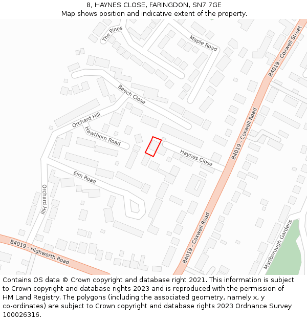 8, HAYNES CLOSE, FARINGDON, SN7 7GE: Location map and indicative extent of plot