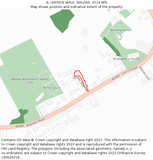 8, HAYSIDE WALK, MALPAS, SY14 8PE: Location map and indicative extent of plot