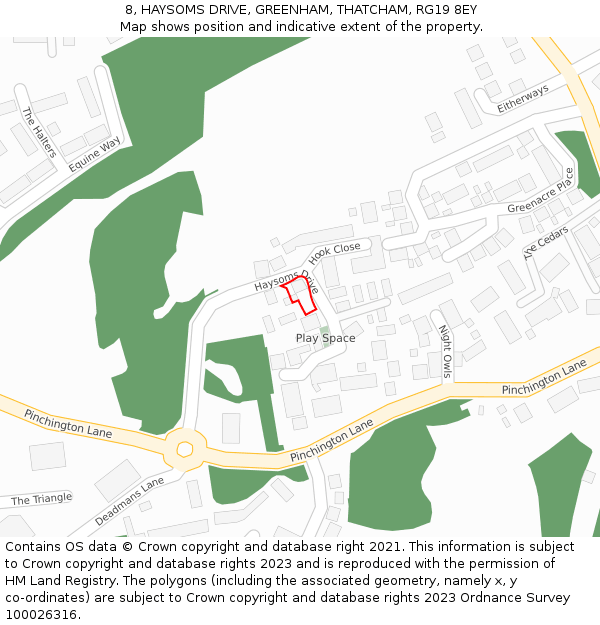 8, HAYSOMS DRIVE, GREENHAM, THATCHAM, RG19 8EY: Location map and indicative extent of plot