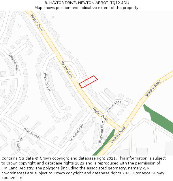 8, HAYTOR DRIVE, NEWTON ABBOT, TQ12 4DU: Location map and indicative extent of plot