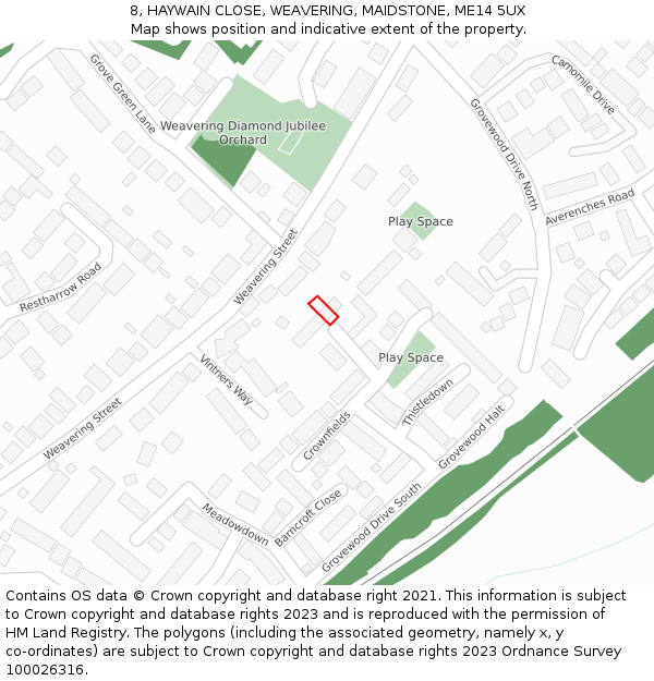 8, HAYWAIN CLOSE, WEAVERING, MAIDSTONE, ME14 5UX: Location map and indicative extent of plot