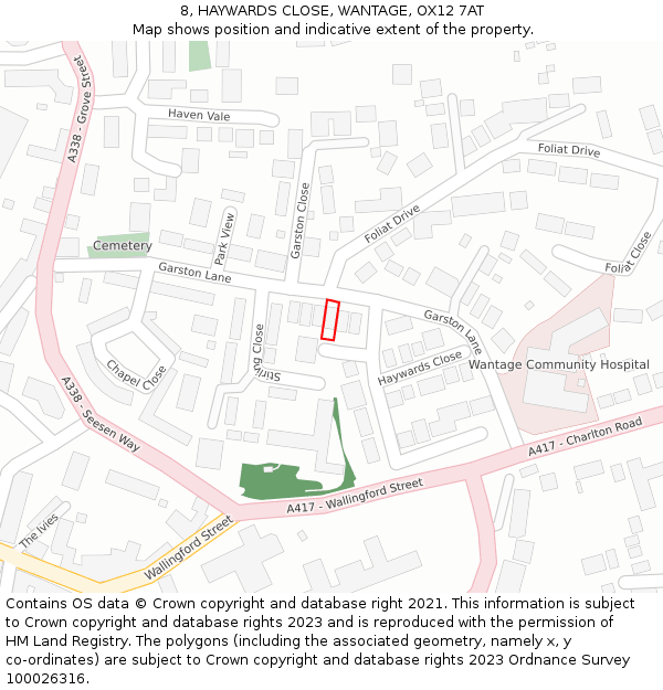 8, HAYWARDS CLOSE, WANTAGE, OX12 7AT: Location map and indicative extent of plot