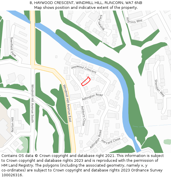 8, HAYWOOD CRESCENT, WINDMILL HILL, RUNCORN, WA7 6NB: Location map and indicative extent of plot