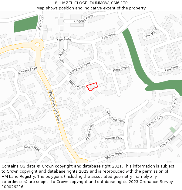 8, HAZEL CLOSE, DUNMOW, CM6 1TP: Location map and indicative extent of plot