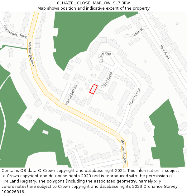 8, HAZEL CLOSE, MARLOW, SL7 3PW: Location map and indicative extent of plot