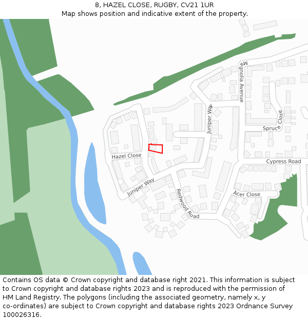 8, HAZEL CLOSE, RUGBY, CV21 1UR: Location map and indicative extent of plot
