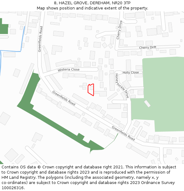 8, HAZEL GROVE, DEREHAM, NR20 3TP: Location map and indicative extent of plot