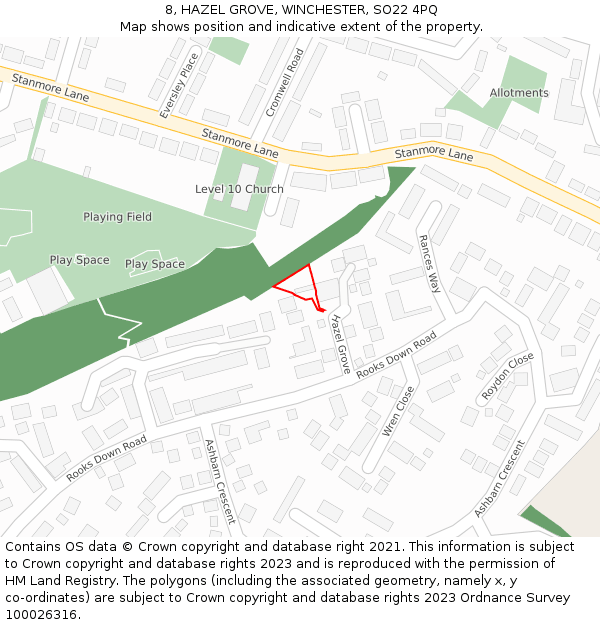 8, HAZEL GROVE, WINCHESTER, SO22 4PQ: Location map and indicative extent of plot