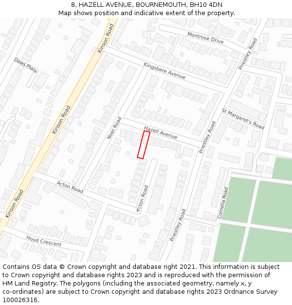 8, HAZELL AVENUE, BOURNEMOUTH, BH10 4DN: Location map and indicative extent of plot