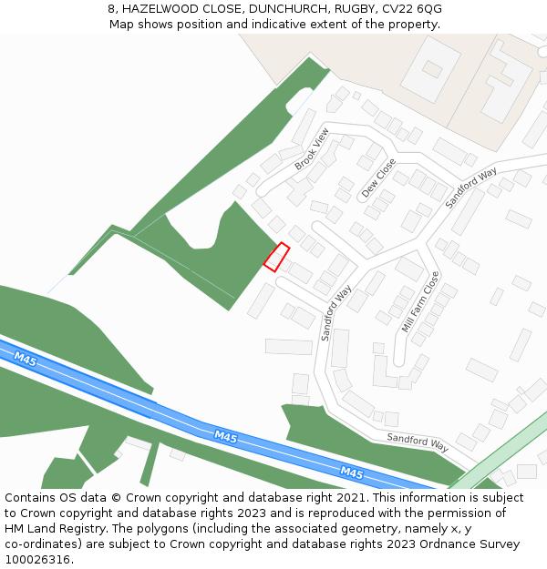 8, HAZELWOOD CLOSE, DUNCHURCH, RUGBY, CV22 6QG: Location map and indicative extent of plot