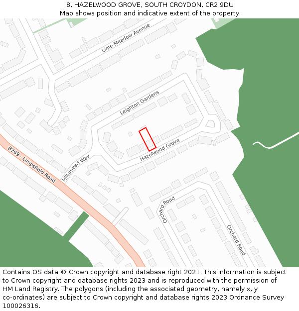 8, HAZELWOOD GROVE, SOUTH CROYDON, CR2 9DU: Location map and indicative extent of plot