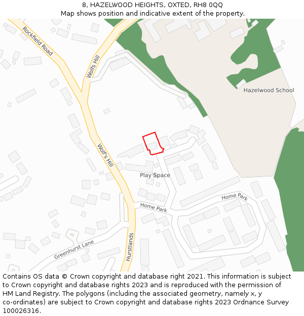 8, HAZELWOOD HEIGHTS, OXTED, RH8 0QQ: Location map and indicative extent of plot