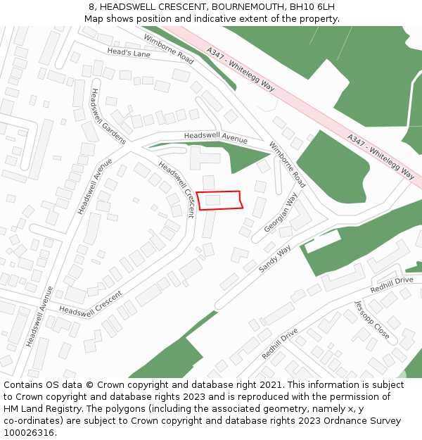 8, HEADSWELL CRESCENT, BOURNEMOUTH, BH10 6LH: Location map and indicative extent of plot