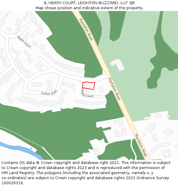 8, HEATH COURT, LEIGHTON BUZZARD, LU7 3JR: Location map and indicative extent of plot