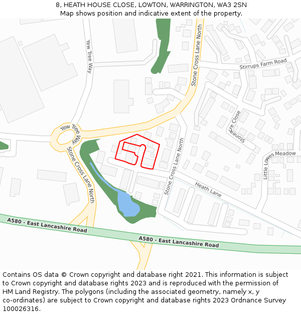 8, HEATH HOUSE CLOSE, LOWTON, WARRINGTON, WA3 2SN: Location map and indicative extent of plot