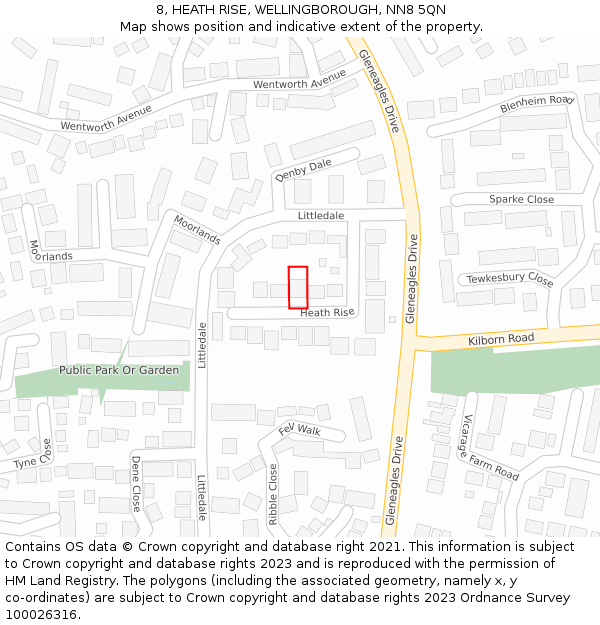 8, HEATH RISE, WELLINGBOROUGH, NN8 5QN: Location map and indicative extent of plot