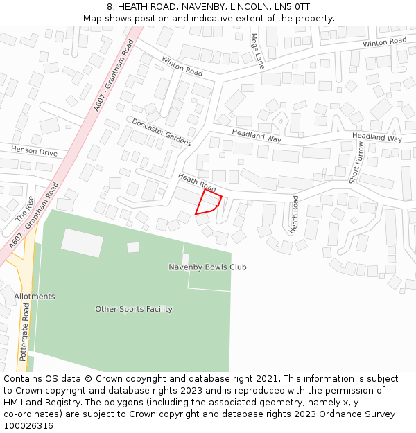 8, HEATH ROAD, NAVENBY, LINCOLN, LN5 0TT: Location map and indicative extent of plot