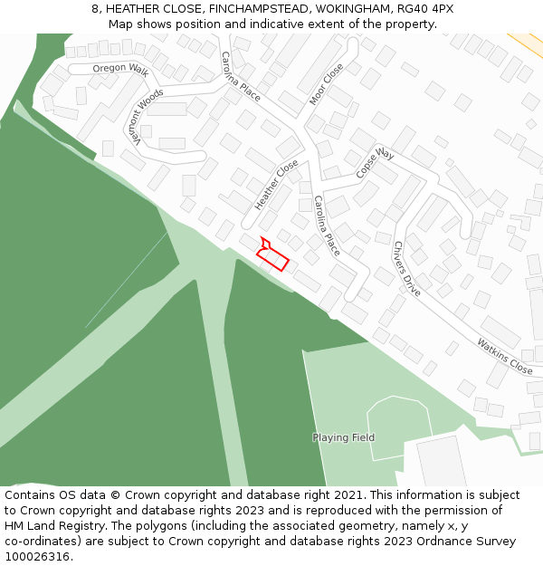 8, HEATHER CLOSE, FINCHAMPSTEAD, WOKINGHAM, RG40 4PX: Location map and indicative extent of plot