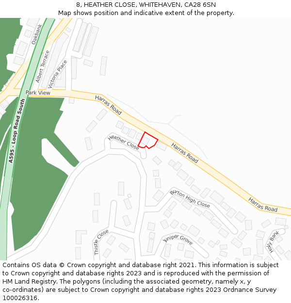 8, HEATHER CLOSE, WHITEHAVEN, CA28 6SN: Location map and indicative extent of plot